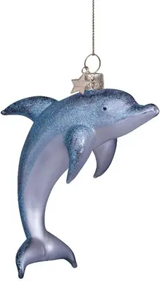 Vondels glazen kerstbal dolfijn 12cm grijs  - afbeelding 1