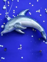 Vondels glazen kerstbal dolfijn 12cm grijs  - afbeelding 5