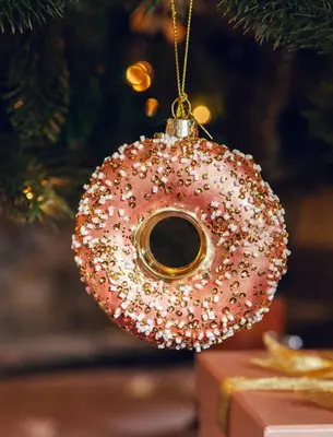 Vondels glazen kerstbal donut 11cm roze  - afbeelding 4