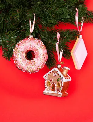 Vondels glazen kerstbal donut 11cm roze  - afbeelding 5
