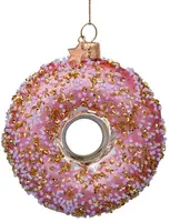 Vondels glazen kerstbal donut 11cm roze  - afbeelding 1