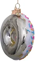 Vondels glazen kerstbal donut met sprinkels 12cm wit  - afbeelding 3