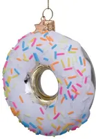 Vondels glazen kerstbal donut met sprinkels 12cm wit  - afbeelding 2