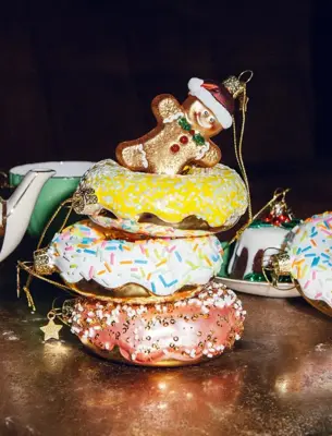 Vondels glazen kerstbal donut met sprinkels 12cm wit - afbeelding 5