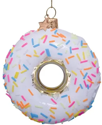 Vondels glazen kerstbal donut met sprinkels 12cm wit  - afbeelding 1