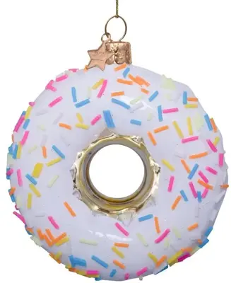 Vondels glazen kerstbal donut met sprinkels 12cm wit - afbeelding 1
