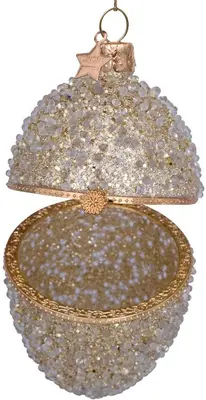 Vondels glazen kerstbal ei met opening 11cm goud - afbeelding 2