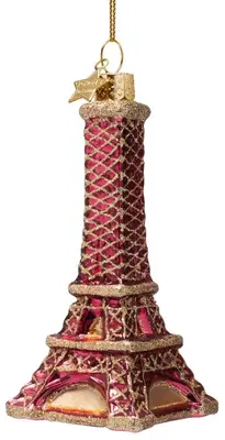 Vondels glazen kerstbal eiffeltoren 12cm rood - afbeelding 2