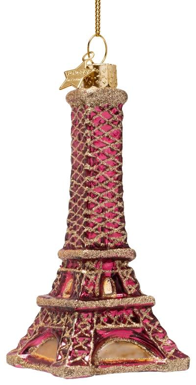 Vondels glazen kerstbal eiffeltoren 12cm rood - afbeelding 3