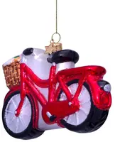 Vondels glazen kerstbal fiets met bloemen 7cm rood - afbeelding 2