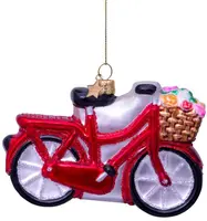 Vondels glazen kerstbal fiets met bloemen 7cm rood - afbeelding 3