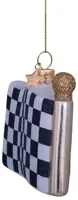 Vondels glazen kerstbal finishvlag 7cm zwart, wit - afbeelding 4