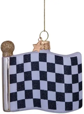 Vondels glazen kerstbal finishvlag 7cm zwart, wit - afbeelding 1
