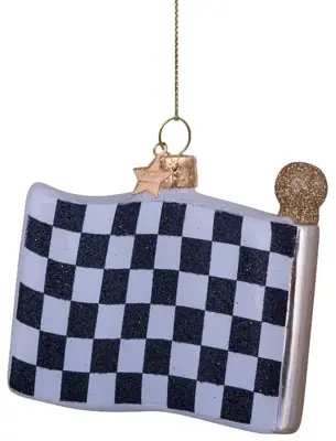 Vondels glazen kerstbal finishvlag 7cm zwart, wit - afbeelding 3