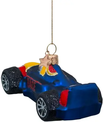 Vondels glazen kerstbal formule 1 auto 13cm blauw - afbeelding 3