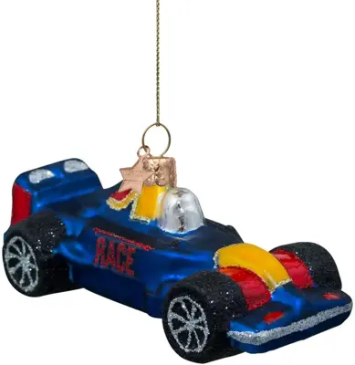 Vondels glazen kerstbal formule 1 auto 13cm blauw - afbeelding 6