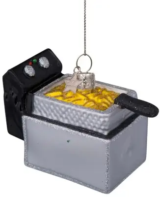 Vondels glazen kerstbal frituur 8.5cm zilver - afbeelding 1