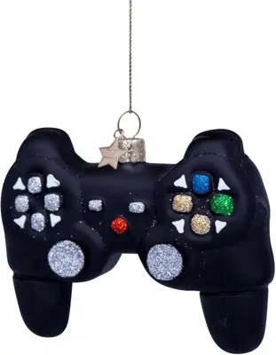 Vondels glazen kerstbal game controller 10cm zwart - afbeelding 1