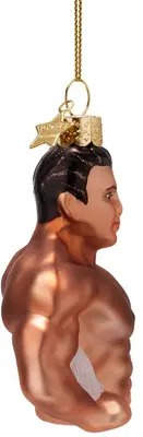 Vondels glazen kerstbal gebruinde gespierde man 8cm bruin - afbeelding 2