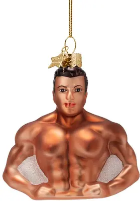Vondels glazen kerstbal gebruinde gespierde man 8cm bruin - afbeelding 1