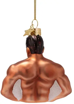Vondels glazen kerstbal gebruinde gespierde man 8cm bruin - afbeelding 3