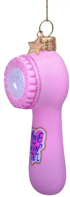 Vondels glazen kerstbal gezichtsreiniger 10cm roze - afbeelding 2