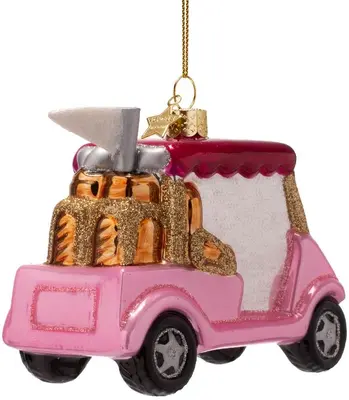 Vondels glazen kerstbal golfkar 9cm roze - afbeelding 2