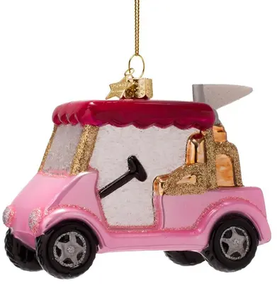 Vondels glazen kerstbal golfkar 9cm roze - afbeelding 3