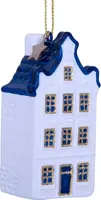 Vondels glazen kerstbal grachtenpand met halsgevel 9cm delfts blauw - afbeelding 1