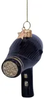Vondels glazen kerstbal haardroger 9cm zwart - afbeelding 2