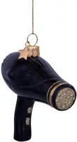 Vondels glazen kerstbal haardroger 9cm zwart - afbeelding 3