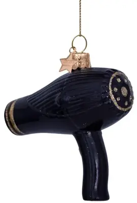 Vondels glazen kerstbal haardroger 9cm zwart - afbeelding 5
