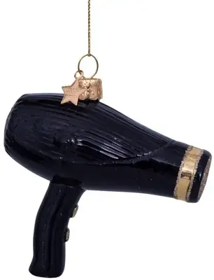 Vondels glazen kerstbal haardroger 9cm zwart - afbeelding 1