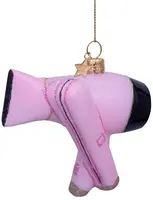 Vondels glazen kerstbal haardroger set 6.5cm roze - afbeelding 1