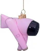 Vondels glazen kerstbal haardroger set 6.5cm roze - afbeelding 2