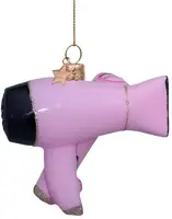 Vondels glazen kerstbal haardroger set 6.5cm roze - afbeelding 3