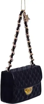 Vondels glazen kerstbal handtas 8cm zwart - afbeelding 3
