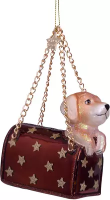 Vondels glazen kerstbal handtas met labrador pup 7cm bruin  - afbeelding 1