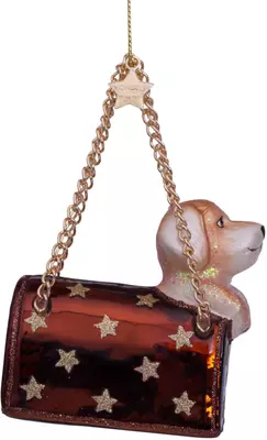 Vondels glazen kerstbal handtas met labrador pup 7cm bruin  - afbeelding 2