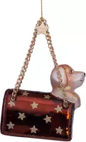 Vondels glazen kerstbal handtas met labrador pup 7cm bruin  - afbeelding 2