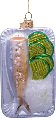 Vondels glazen kerstbal haring met zuur en uitjes 11cm multi - afbeelding 1