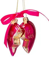 Vondels glazen kerstbal hart 'best friends' 8.5cm roze - afbeelding 1