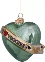 Vondels glazen kerstbal hart 'i love veggies' 10cm groen  - afbeelding 5