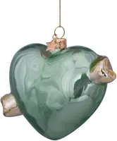 Vondels glazen kerstbal hart 'i love veggies' 10cm groen  - afbeelding 4