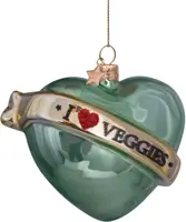 Vondels glazen kerstbal hart 'i love veggies' 10cm groen  - afbeelding 1
