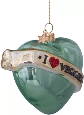 Vondels glazen kerstbal hart 'i love veggies' 8.5cm groen  - afbeelding 2