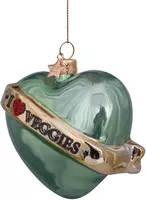 Vondels glazen kerstbal hart 'i love veggies' 8.5cm groen  - afbeelding 5
