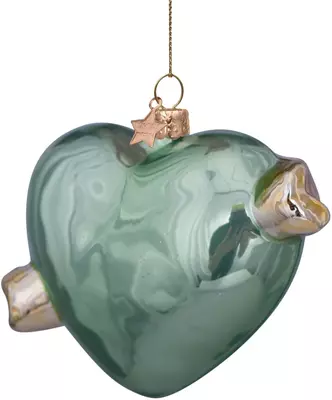 Vondels glazen kerstbal hart 'i love veggies' 8.5cm groen  - afbeelding 4
