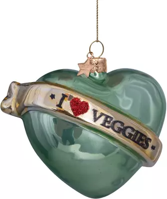 Vondels glazen kerstbal hart 'i love veggies' 8.5cm groen  - afbeelding 1