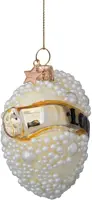 Vondels glazen kerstbal hart 'love' 9.5cm wit  - afbeelding 3